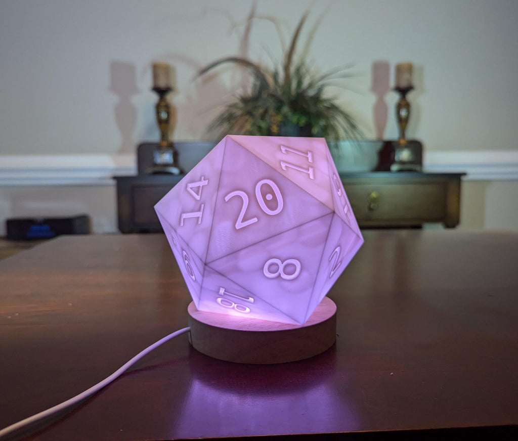 D20 Dice Lamp: 3d Printed Dungeons And Dragons Accent Light