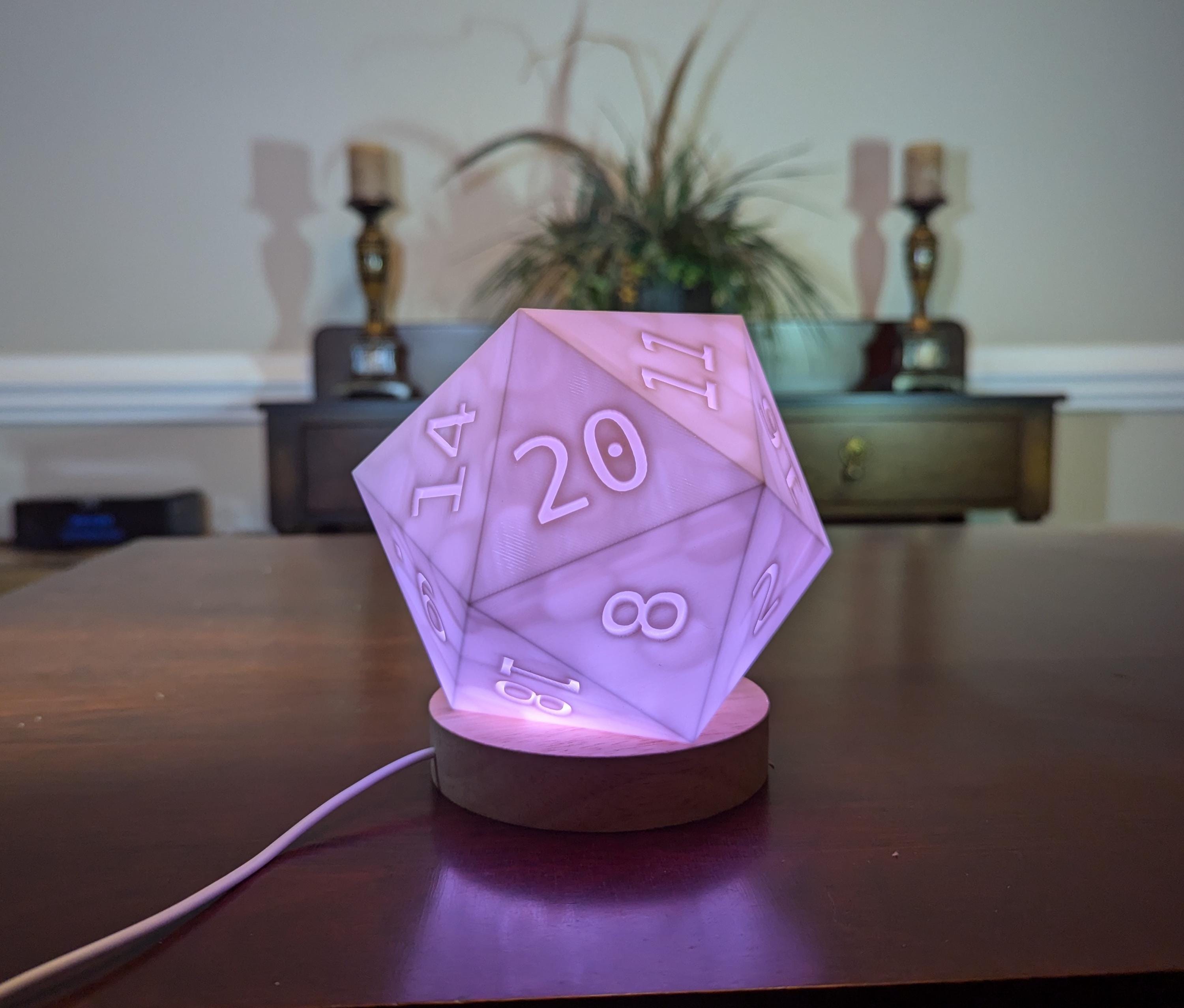D20 Dice Lamp: 3d Printed Dungeons And Dragons Accent Light