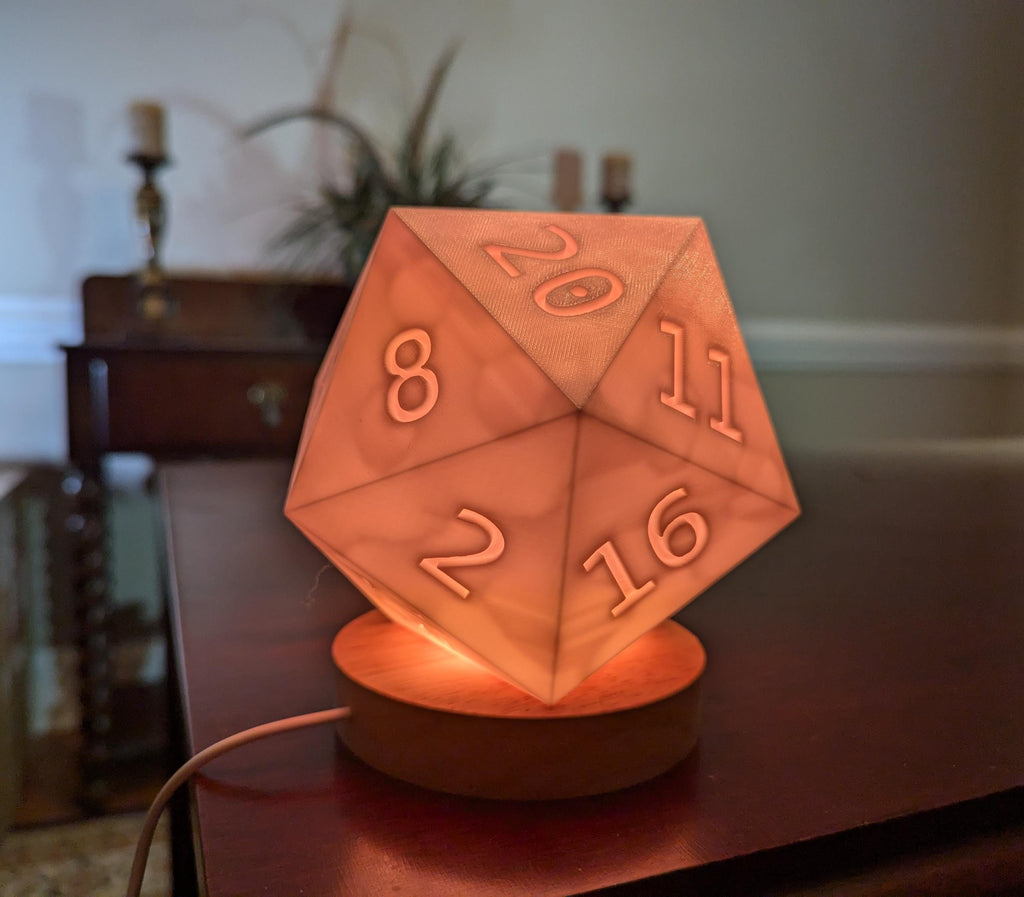 D20 Dice Lamp: 3d Printed Dungeons And Dragons Accent Light