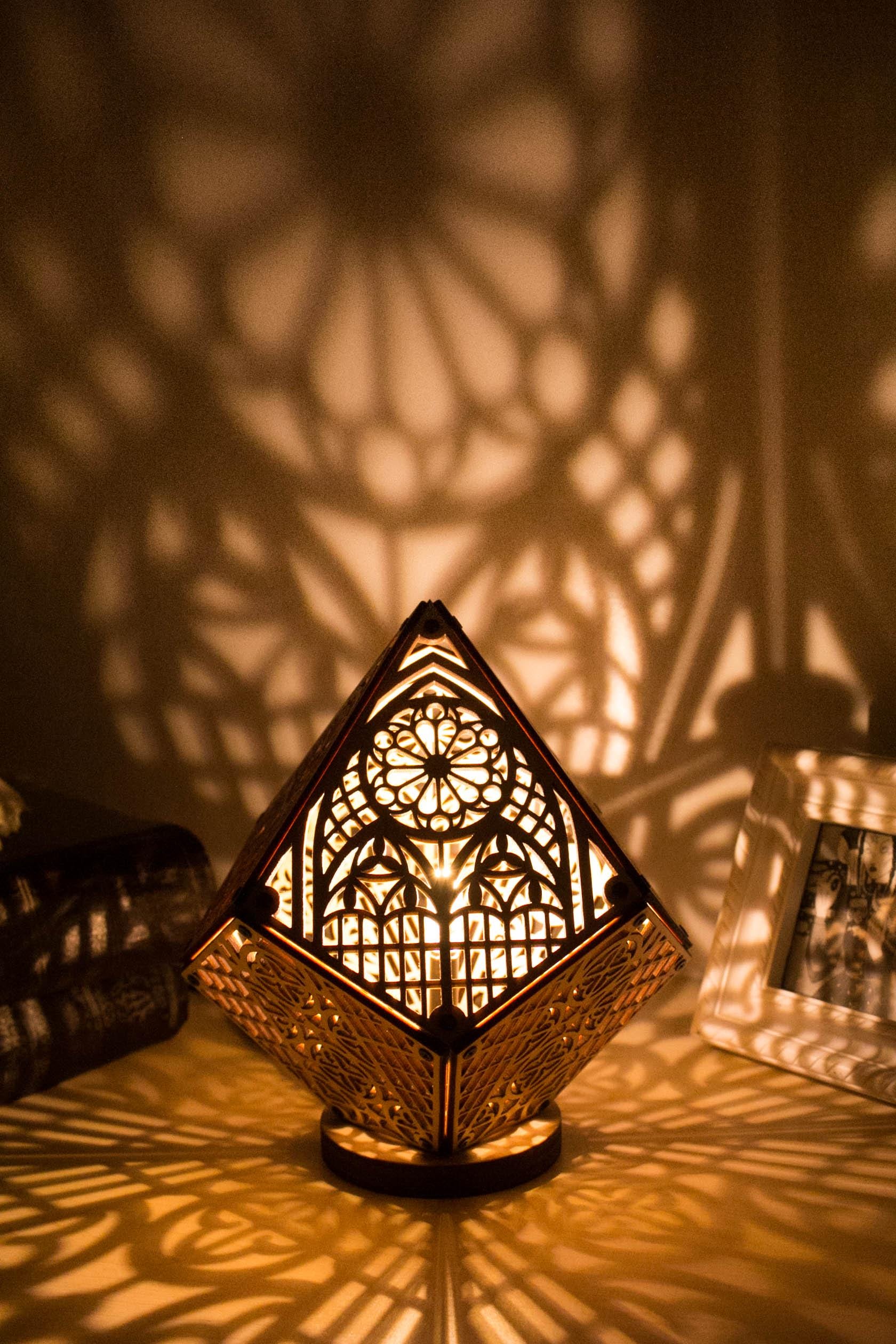 Handmade Gothic Cathedral Shadow Lamp: Birchwood Mood Lighting