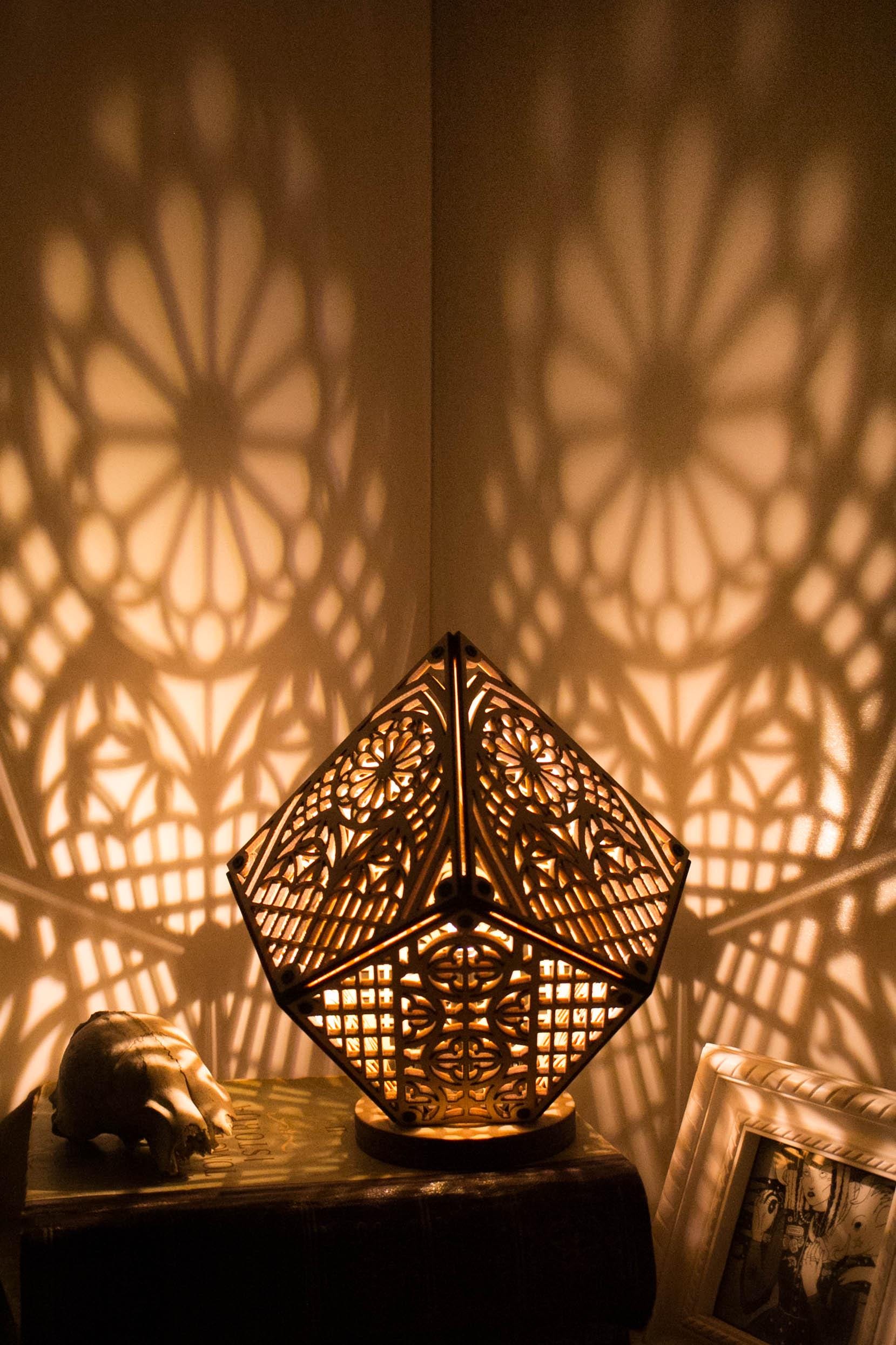 Handmade Gothic Cathedral Shadow Lamp: Birchwood Mood Lighting