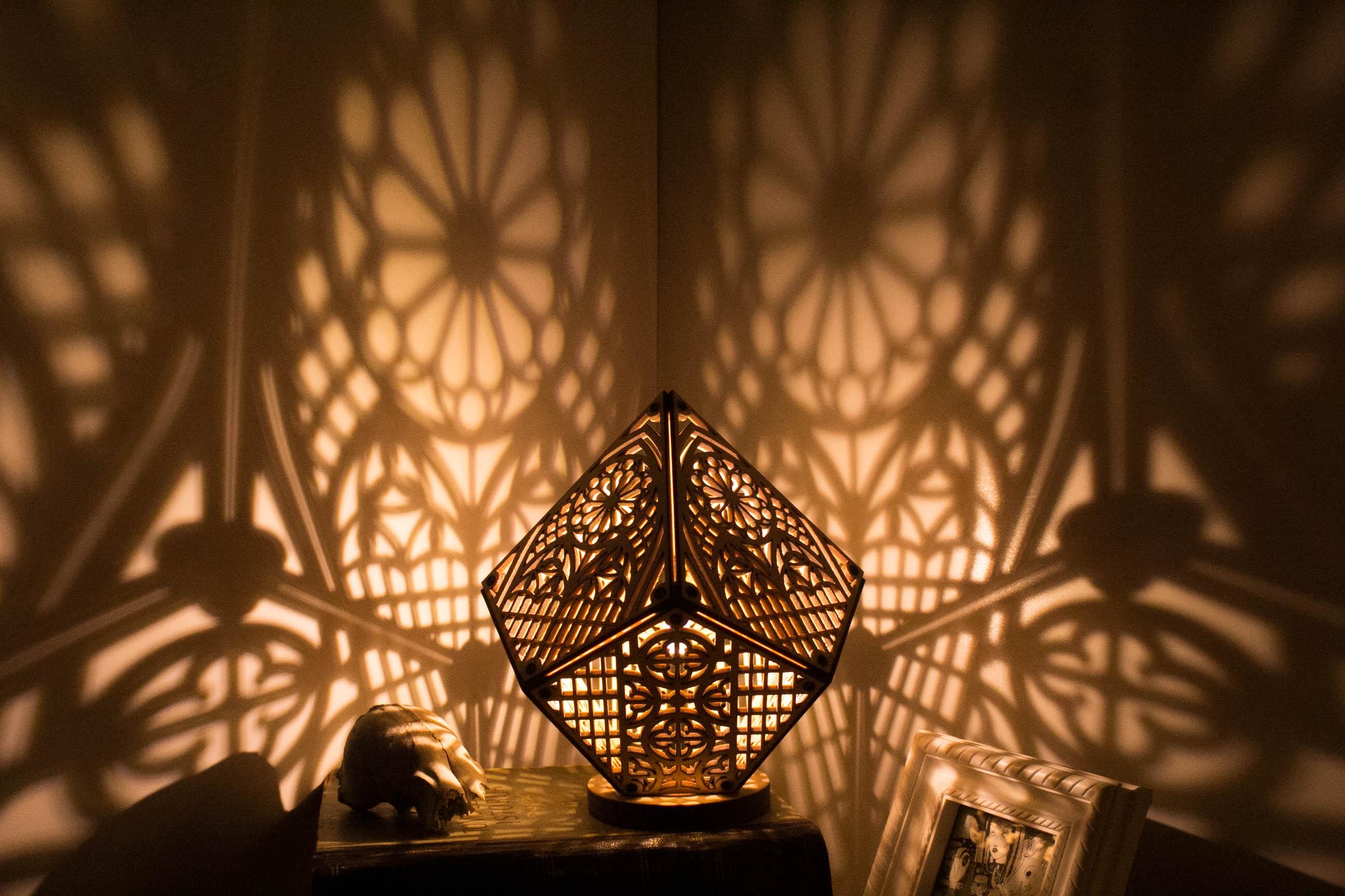 Handmade Gothic Cathedral Shadow Lamp: Birchwood Mood Lighting