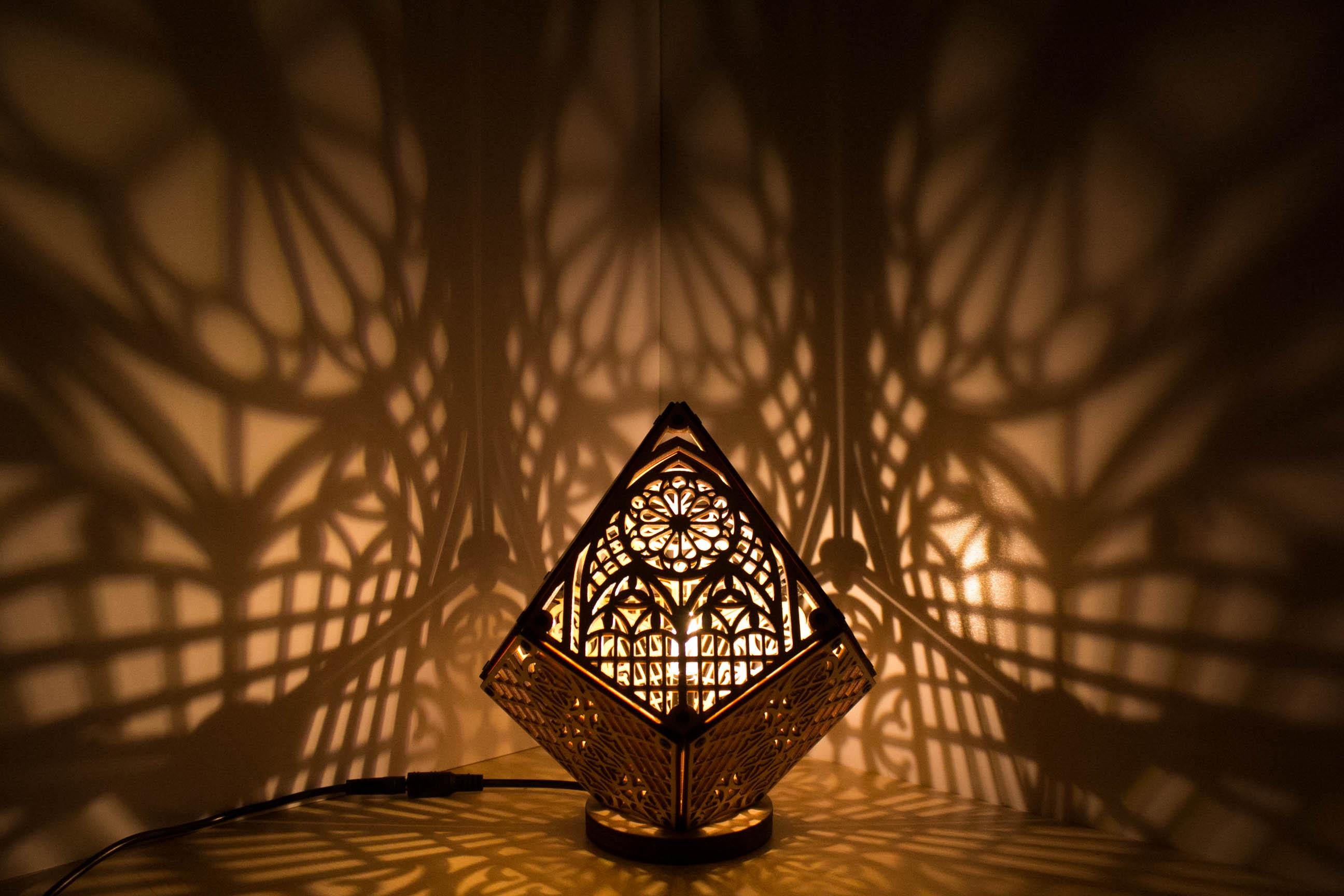 Handmade Gothic Cathedral Shadow Lamp: Birchwood Mood Lighting