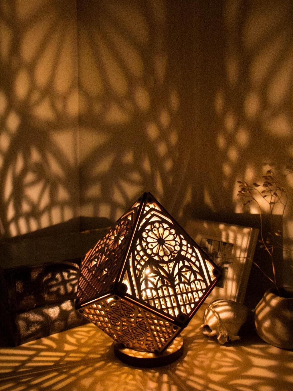 Handmade Gothic Cathedral Shadow Lamp: Birchwood Mood Lighting