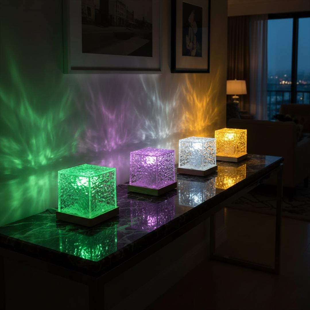 Rgb Water Ripple Night Light: Cube Led Lamp With Remote And Battery