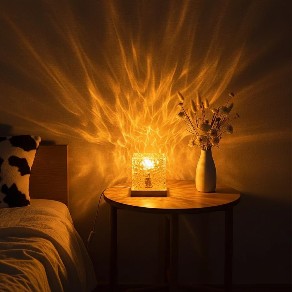Rgb Water Ripple Night Light: Cube Led Lamp With Remote And Battery