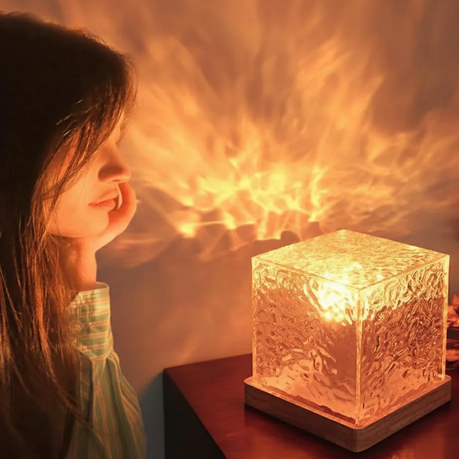 Rgb Water Ripple Night Light: Cube Led Lamp With Remote And Battery