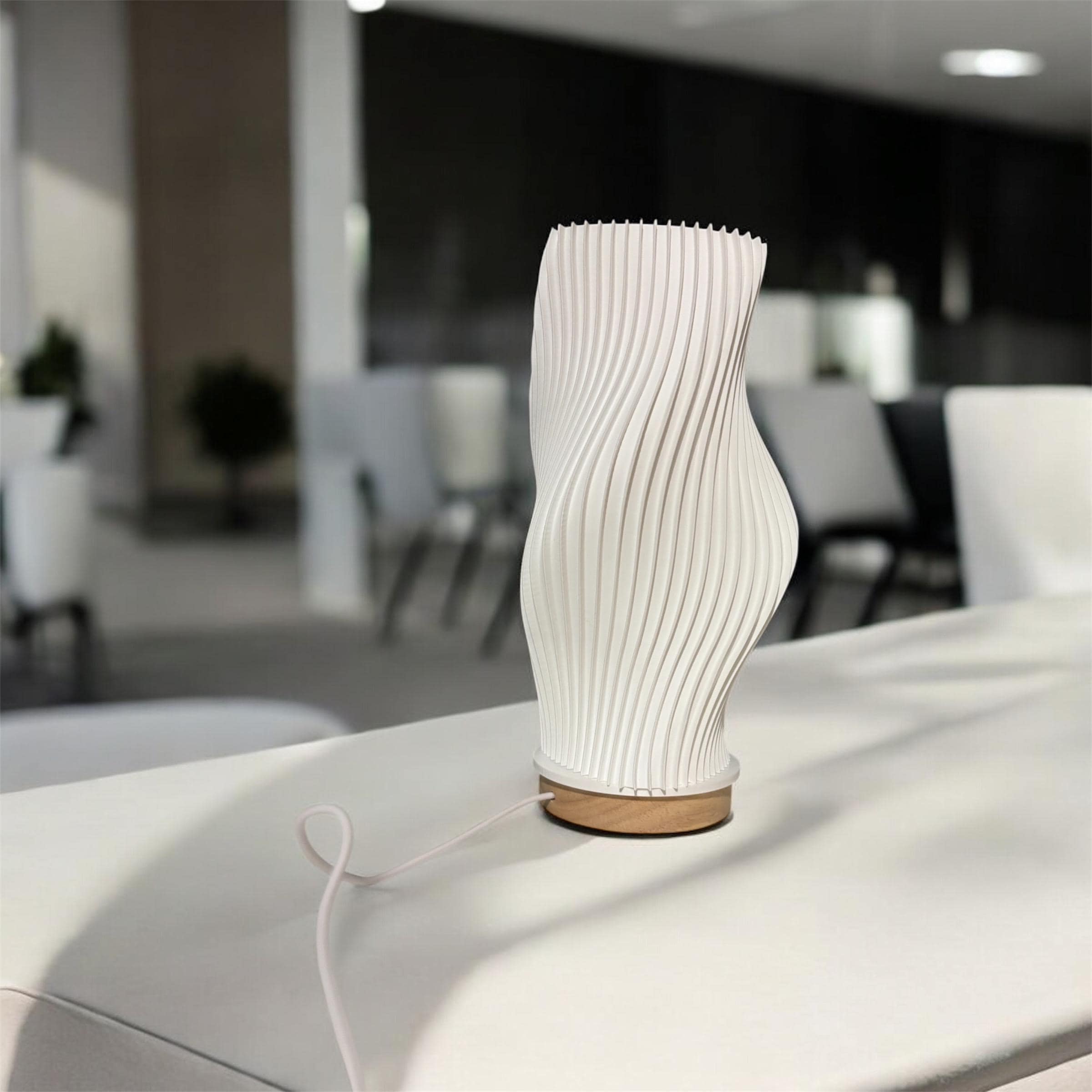 Lampe Moderne Led Design Spirale Imprimée En 3d | Lampe Rgb Avec Télécommande | Socle En Bois | Lampe D’ambiance Déco