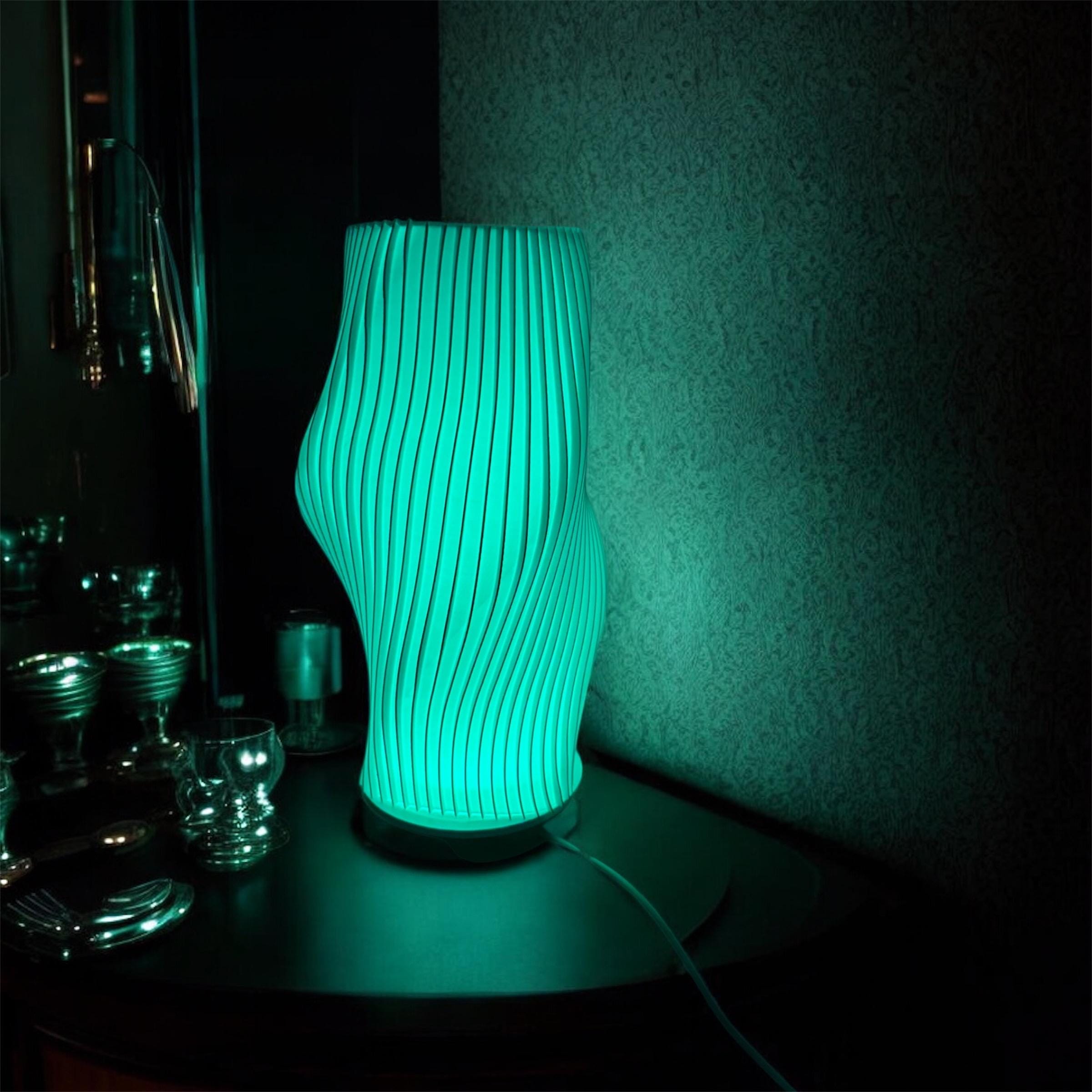 Lampe Moderne Led Design Spirale Imprimée En 3d | Lampe Rgb Avec Télécommande | Socle En Bois | Lampe D’ambiance Déco