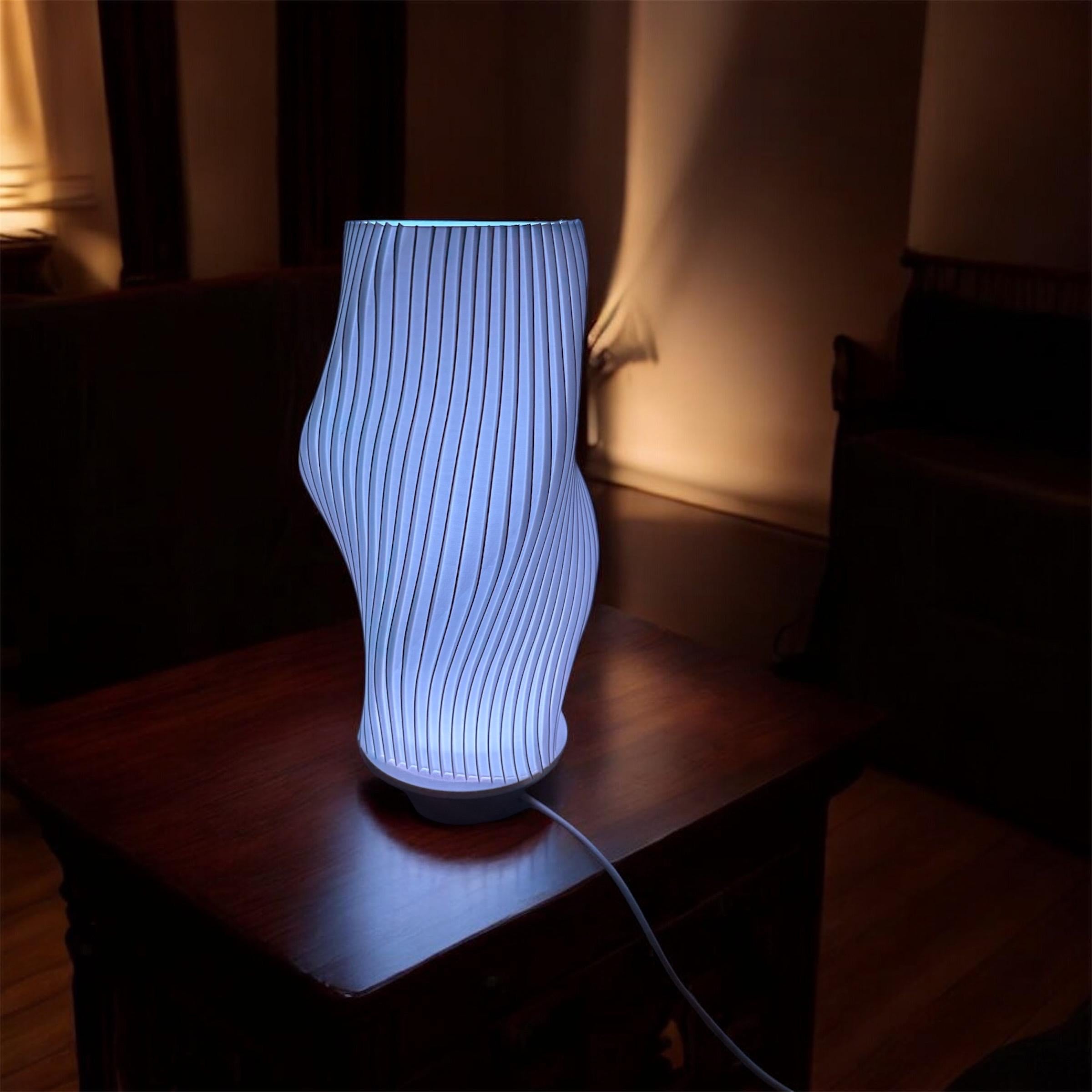 Lampe Moderne Led Design Spirale Imprimée En 3d | Lampe Rgb Avec Télécommande | Socle En Bois | Lampe D’ambiance Déco