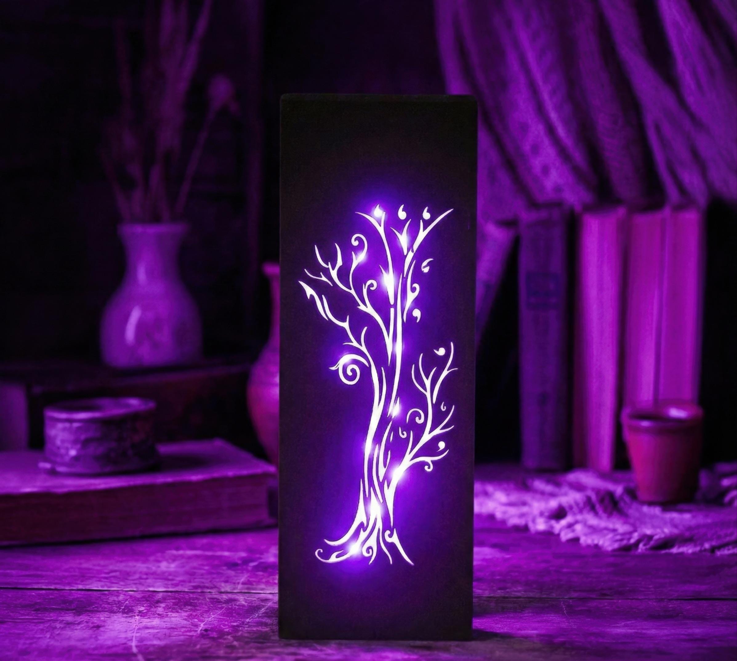 Yggdrasil Lamp, Spiritual Purple Light, Celtic Tree Of Life, Witchy Altar Decor, Norse Mythology Gift, Kinetic Art, Pagan Decor