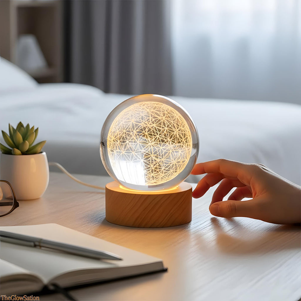 Flower Of Life Crystal Ball Lamp | Sacred Geometry Led Night Light
