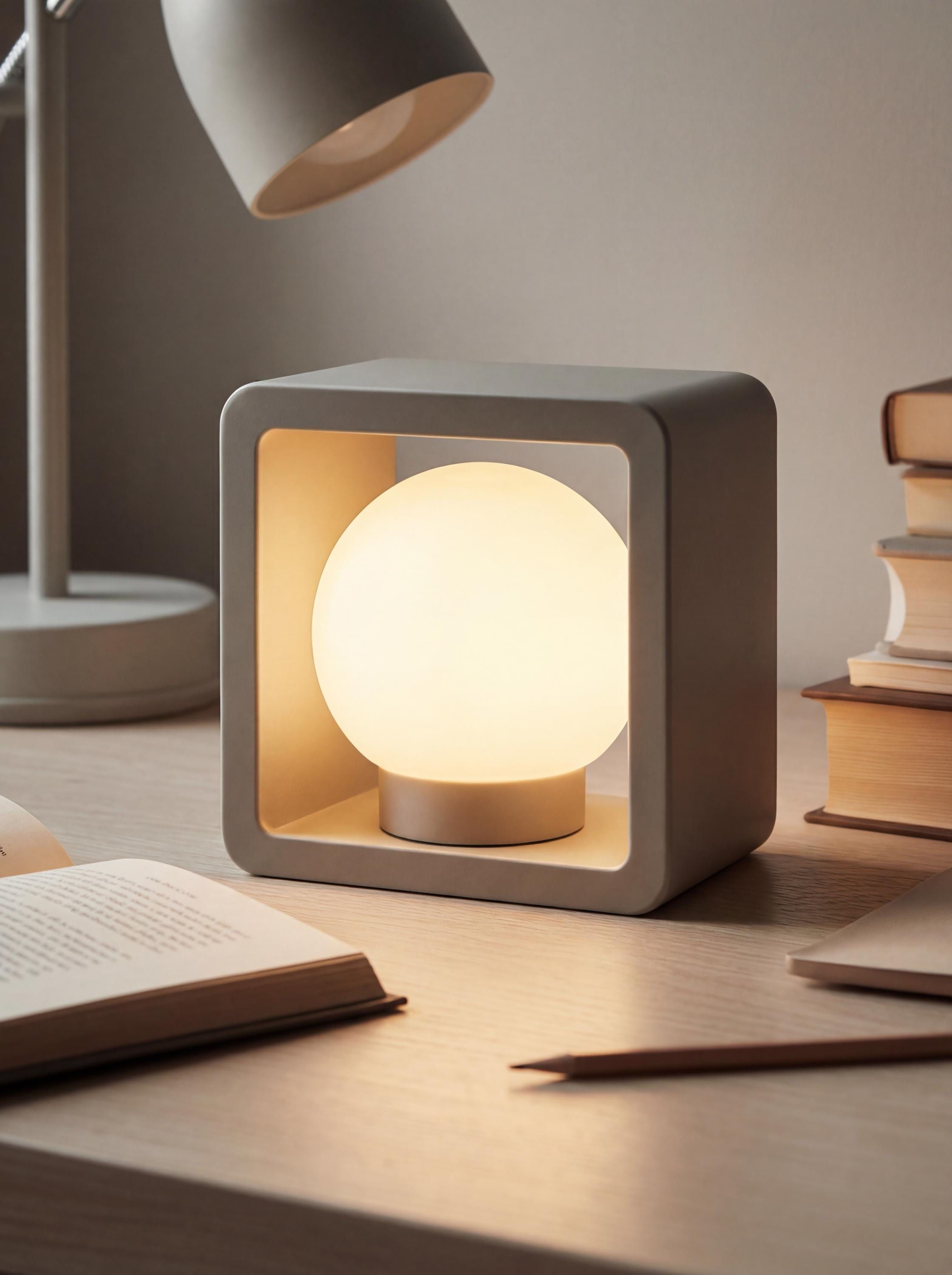 Framed Ball Lamp | Modern Minimalist Table Lamp | Geometric Sphere Light | Ambient Bedside Lighting. Soft Ambient Mood. Office Or Bedroom